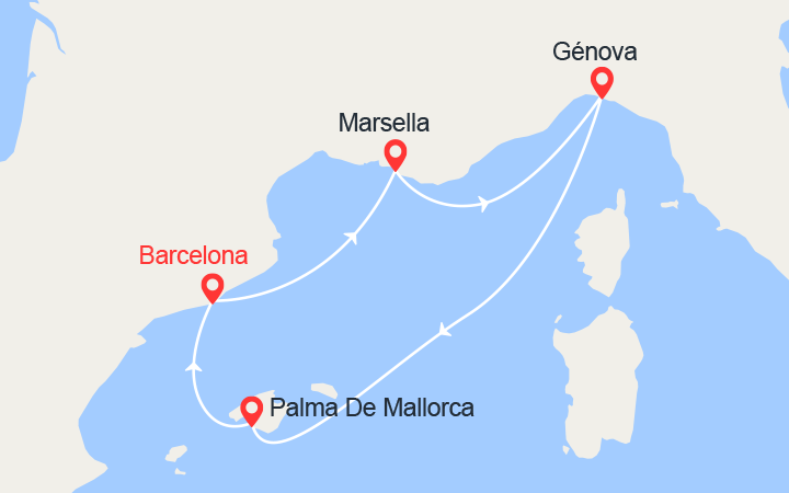 itinéraire croisière Mediterráneo Occidental : Francia, Italia, Mallorca 