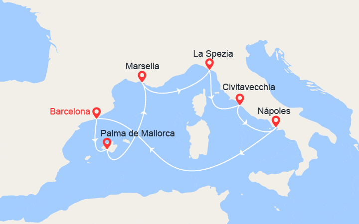 itinéraire croisière Mediterráneo Occidental : Francia e Italia 