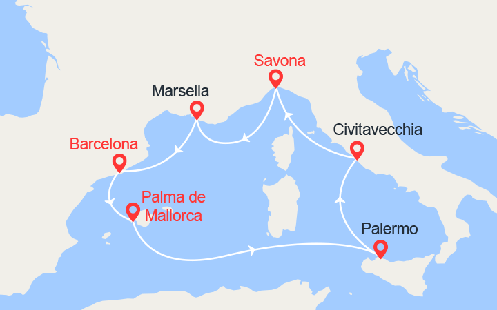 itinéraire croisière Mediterráneo Occidental - Mediterráneo Occidental : Islas Baleares, Italia, Francia 