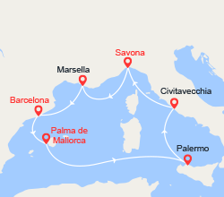 itinéraire croisière Mediterráneo Occidental : Islas Baleares, Italia, Francia 
