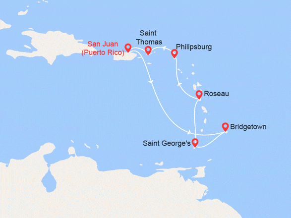 itinéraire croisière Caribe : Antillas