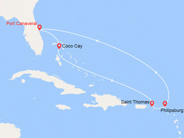 itinéraire croisière Caribe : Bahamas, St Thomas, St Maarten