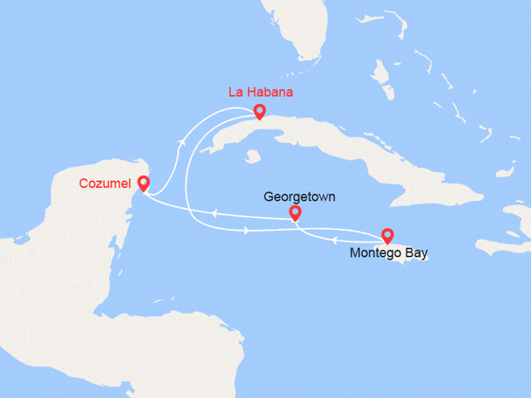 itinéraire croisière Cuba : Cuba, Jamaica, Gran Caimán, México