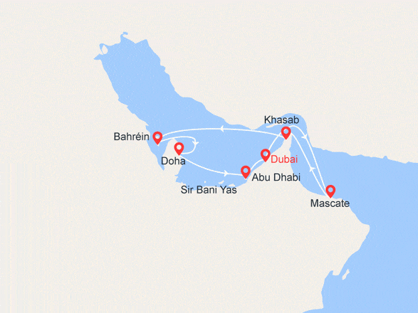 itinéraire croisière Oriente Medio : Emiratos Árabes Unidos, Omán, Bahréin, Qatar