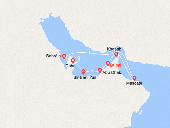 itinéraire croisière Oriente Medio : Emiratos Árabes Unidos, Qatar, Bahréin, Omán