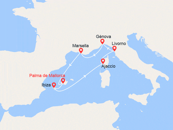 itinéraire croisière Mediterráneo Occidental : España, Francia, Italia
