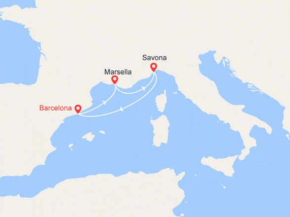 itinéraire croisière Mediterráneo Occidental : España, Francia, Italia