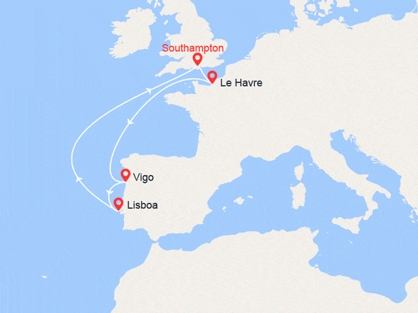 itinéraire croisière Europa del Norte / Fiordos - Islandia : España y Portugal
