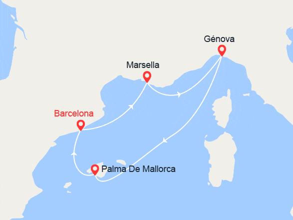 itinéraire croisière Mediterráneo Occidental : Francia, Italia, Mallorca