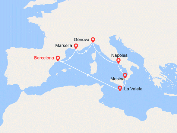 itinéraire croisière Mediterráneo Occidental : Francia, Italia, Malta