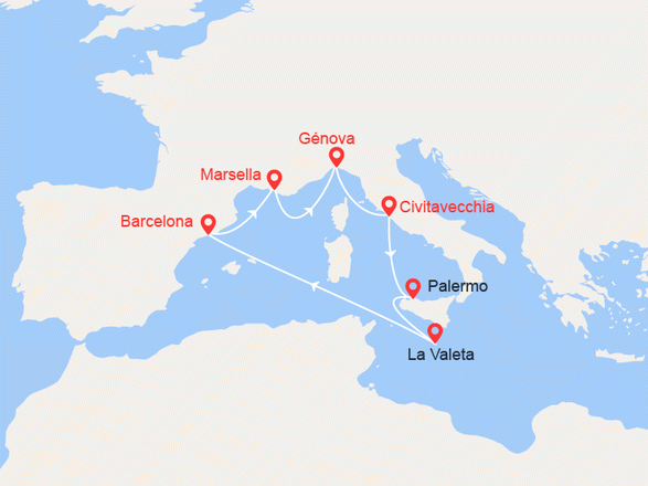 itinéraire croisière Mediterráneo Occidental : Francia, Italia, Malta - PROMO MAR DE INVIERNO