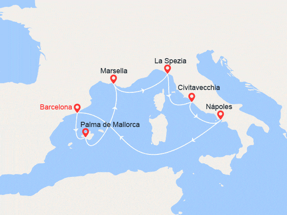 itinéraire croisière Mediterráneo Occidental : Francia e Italia