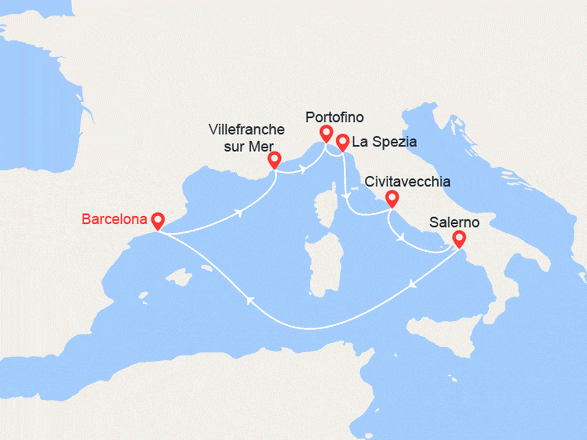 itinéraire croisière Mediterráneo Occidental : Francia e Italia
