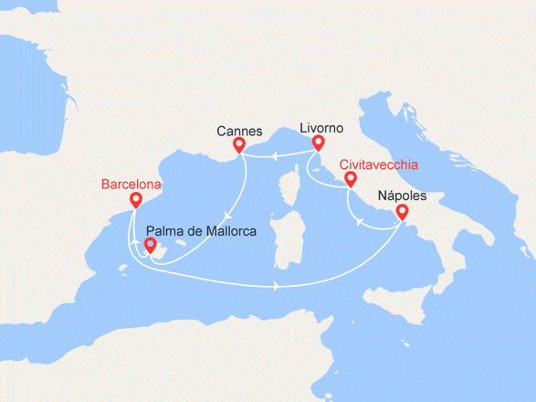 itinéraire croisière Mediterráneo Occidental : Francia e Italia