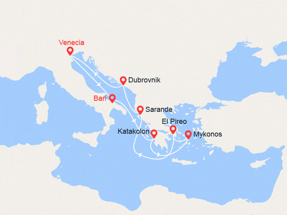 itinéraire croisière Mediterráneo Oriental : Grecia, Albania, Croacia