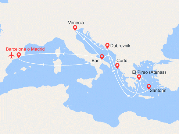 itinéraire croisière Mediterráneo Oriental - Islas Griegas : Grecia, Croacia - Vuelo incluido