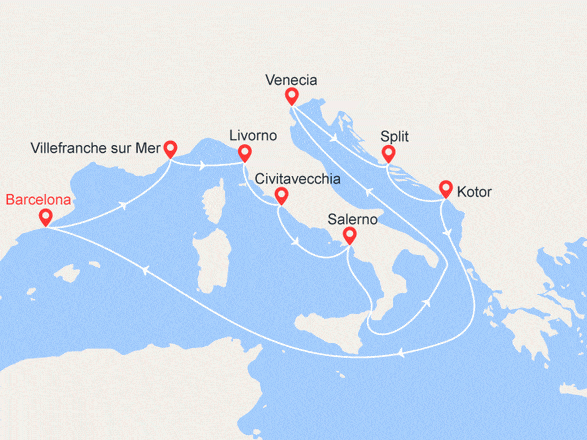 itinéraire croisière Mediterráneo Occidental : Italia, Croacia, Montenegro