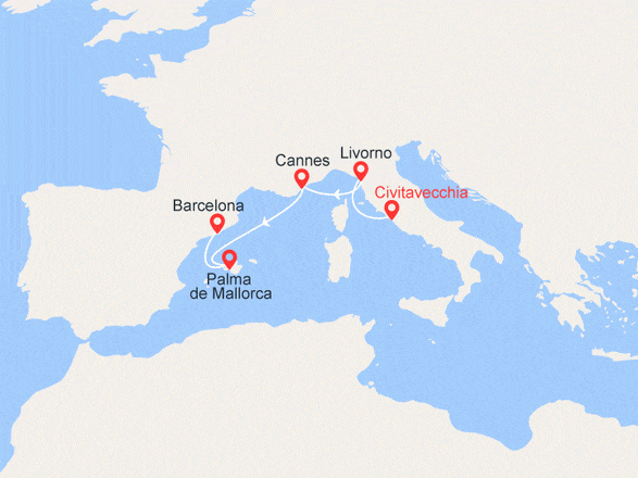 itinéraire croisière Mediterráneo Occidental - Mar Rojo : Italia, Francia, España