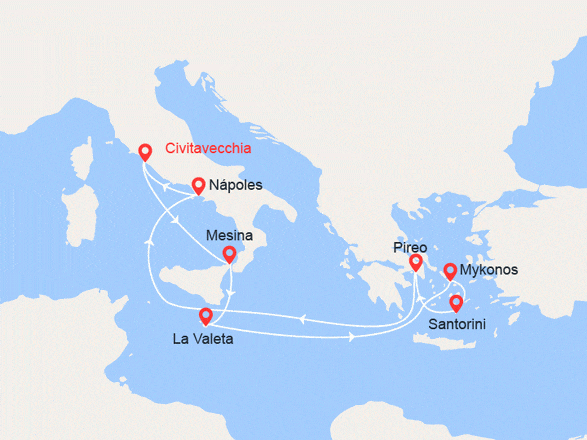 itinéraire croisière Mediterráneo Oriental : Italia, Malta, Grecia