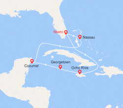 itinéraire croisière Caribe Oeste / México : Jamaica, Gran Caimán, México, Bahamas