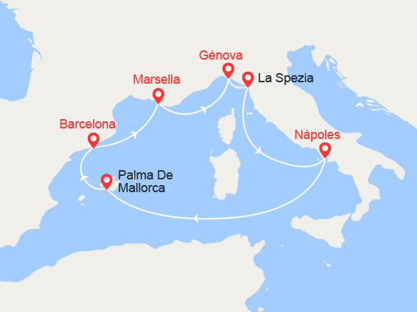 itinéraire croisière Mediterráneo Occidental : Mallorca, Francia, Italia - PROMO MAR DE INVIERNO