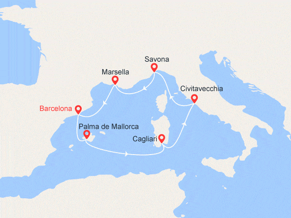itinéraire croisière Mediterráneo Occidental : Sol, encanto y diversión