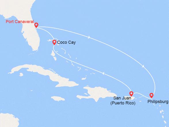 itinéraire croisière Caribe : St Maarten, Puerto Rico, Bahamas
