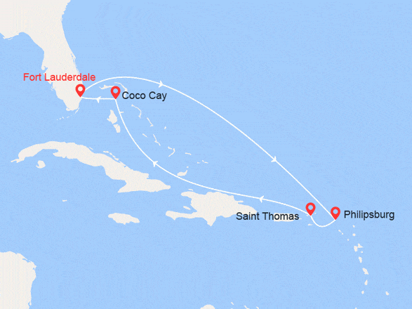 itinéraire croisière Caribe : St Maarten, St Thomas, Bahamas
