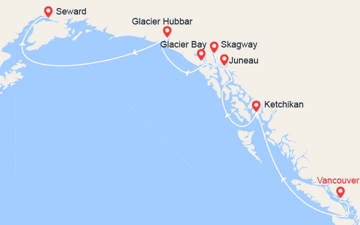 Itinéraire Alaska avec Baie des Glaciers au départ de Vancouver 