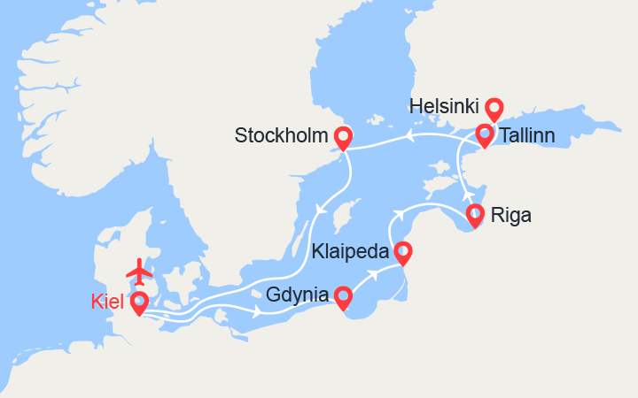Itinéraire Allemagne, Pologne, Lituanie, Lettonie, Finlande, Estonie, Suède 