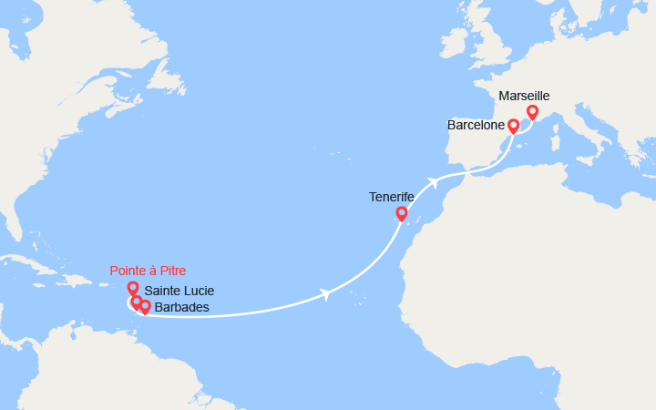 Itinéraire Antilles, Canaries, Espagne, France 