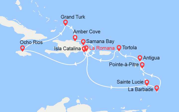 itinéraire croisière Caraïbes et Antilles : Antilles, Iles Vierges, Jamaïque, Turks & Caïcos, Rép. Dominicaine 