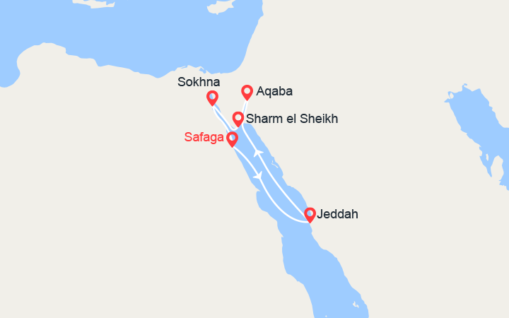 itinéraire croisière Mer Rouge : Arabie Saoudite, Jordanie, Egypte 