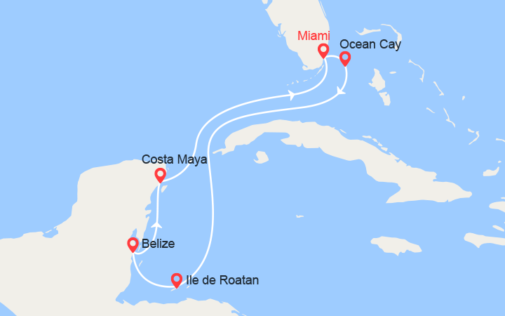 itinéraire croisière Caraïbes et Antilles : Bahamas, Honduras, Belize, Mexique 