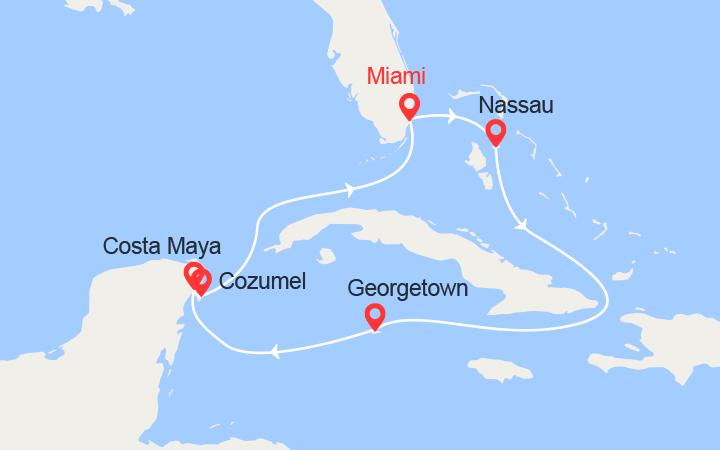 Itinéraire Bahamas, Iles Caïman, Mexique 