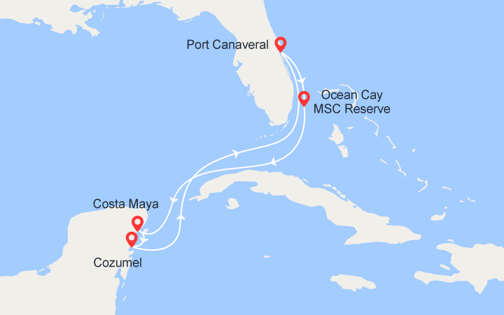 itinéraire croisière Caraïbes et Antilles : Bahamas MSC Ocean Cay, Costa Maya, Cozumel 