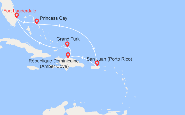 itinéraire croisière Caraïbes et Antilles : Caraïbes de l'Est :  Princess Cays, San Juan, Amber Cove, Grand Turk  