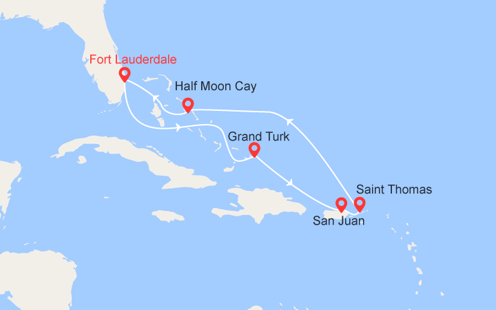 Itinéraire Caraïbes Est : Grand Truk, Puerto Rico, St Thomas, Bahamas 