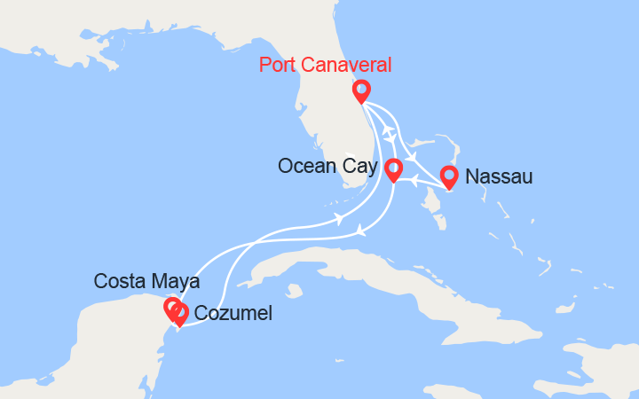 Itinéraire Costa Maya, Cozumel, Floride, Bahamas 