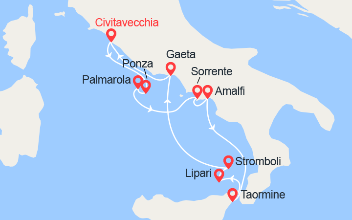 Itinéraire Côte Amalfitaine, îles Eoliennes et Sicile 