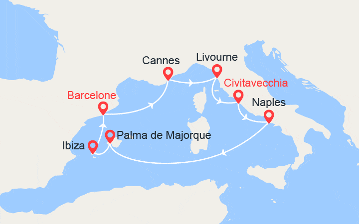 Itinéraire Côte d'Azur, Italie, Baléares 