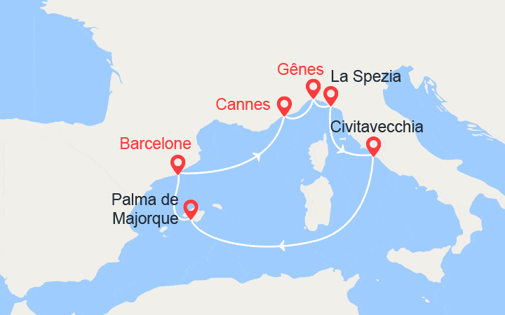 itinéraire croisière Iles Baléares : Côte d'Azur, Italie, Majorque, Barcelone 