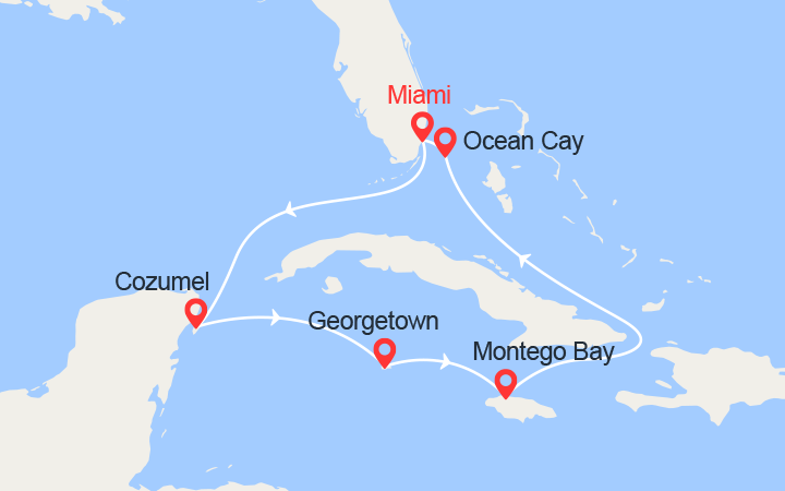 Itinéraire Cozumel, Iles Caïman, Jamaïque & Bahamas 