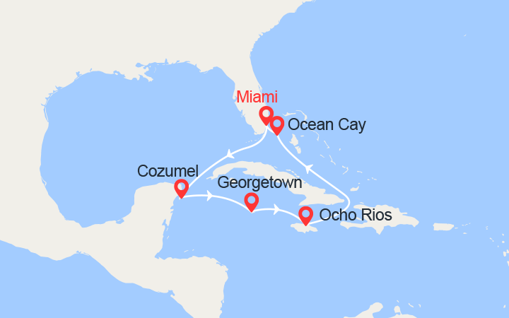 itinéraire croisière Caraïbes et Antilles : Cozumel, Iles Caïman, Jamaïque, Bahamas 