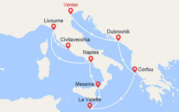 Itinéraire Croatie, Grèce, Malte, Italie 
