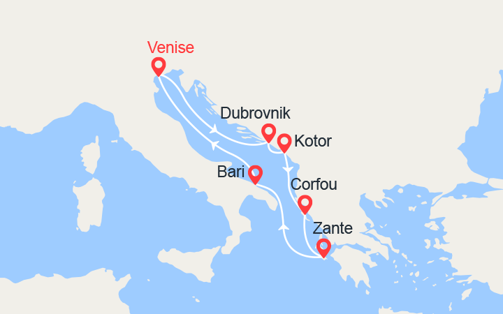 itinéraire croisière Méditerranée Occidentale - Croatie/Adriatique : Croatie, Monténégro, Iles Grecques 