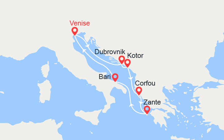 itinéraire croisière Croatie/Adriatique : Croatie, Monténégro, Iles grecques, Italie 