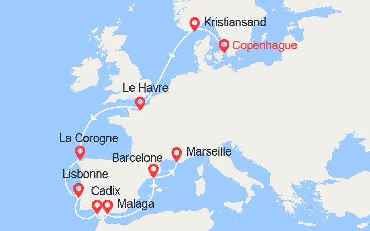 itinéraire croisière Europe du Nord : De Copenhague à Marseille 