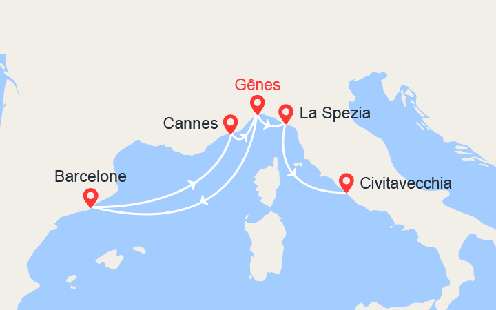 Itinéraire De Gênes à Rome : Barcelone, Cannes, Italie 
