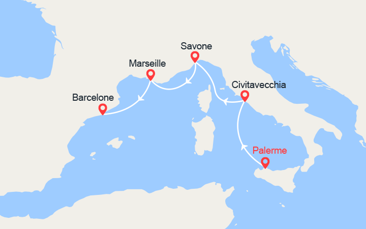 itinéraire croisière Méditerranée Occidentale : De Palerme à Barcelone 